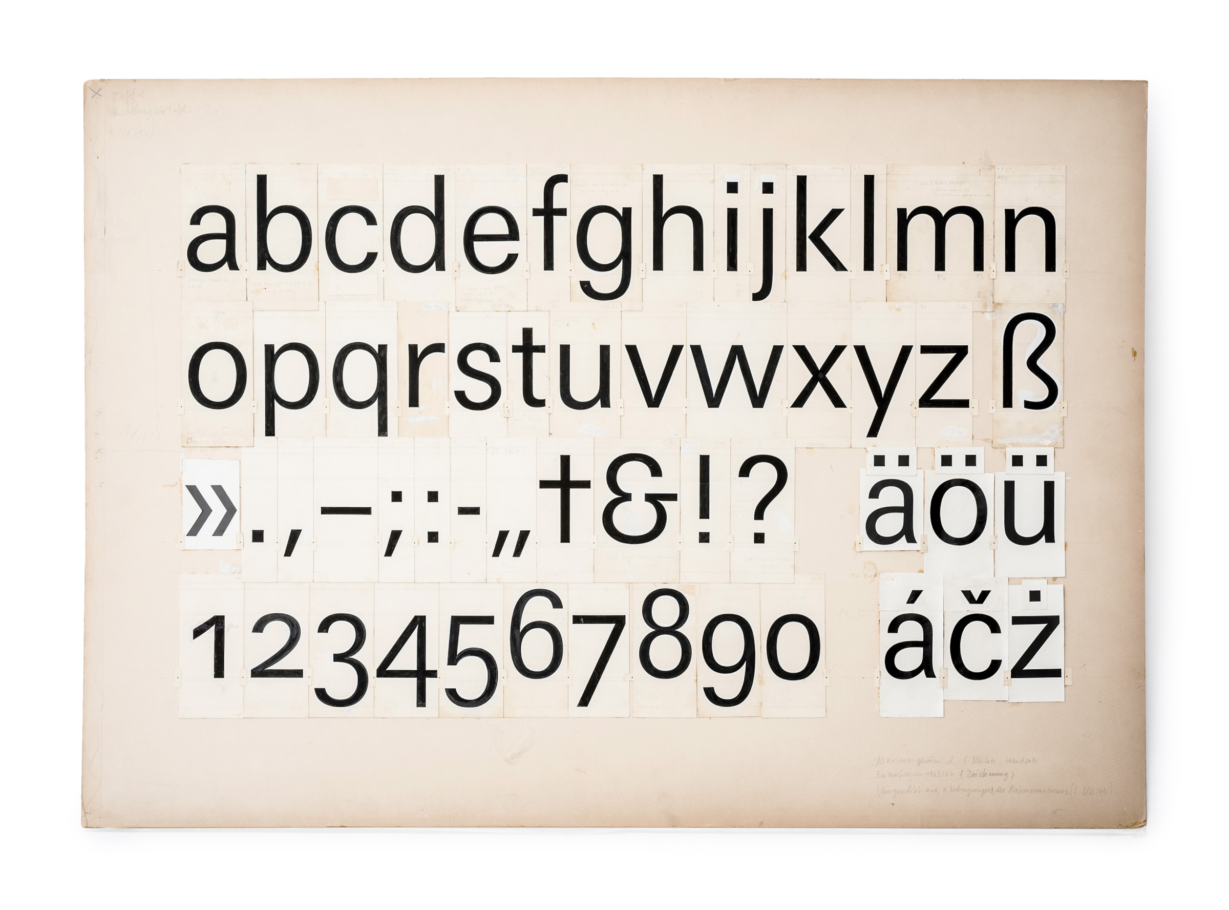 Font board "Maxima", designer: Gert Wunderlich, Collection Werkbundarchiv – Museum der Dinge