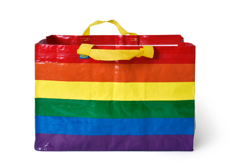 Colorful, reusable tote bag in rainbow colors