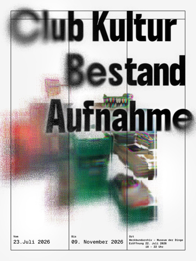 Collage featuring colorful, dissolving abstract shapes and the title "Club Kultur Bestand Aufnahme"